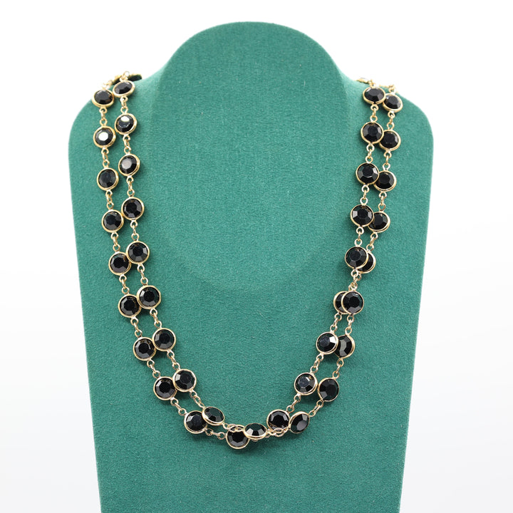 Gold Tone Black Crystal 34 Inch Necklace