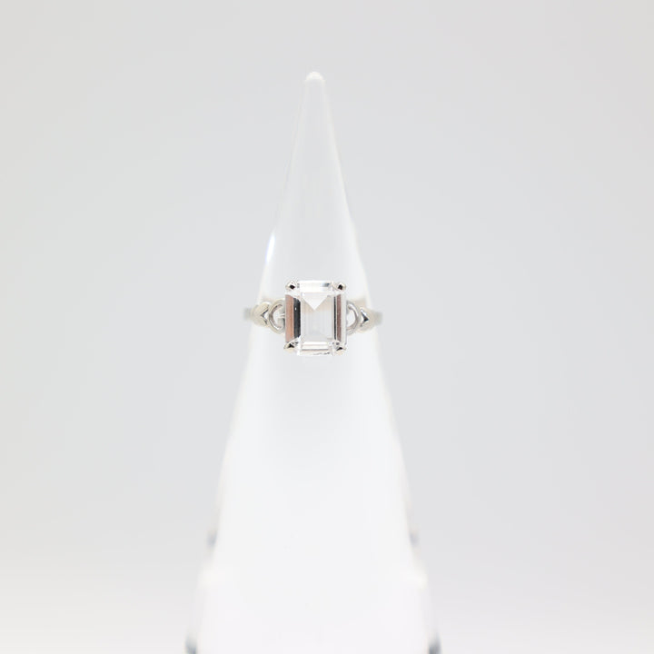 14k White Gold Emerald Cut CZ White Stone Size 6 Ring