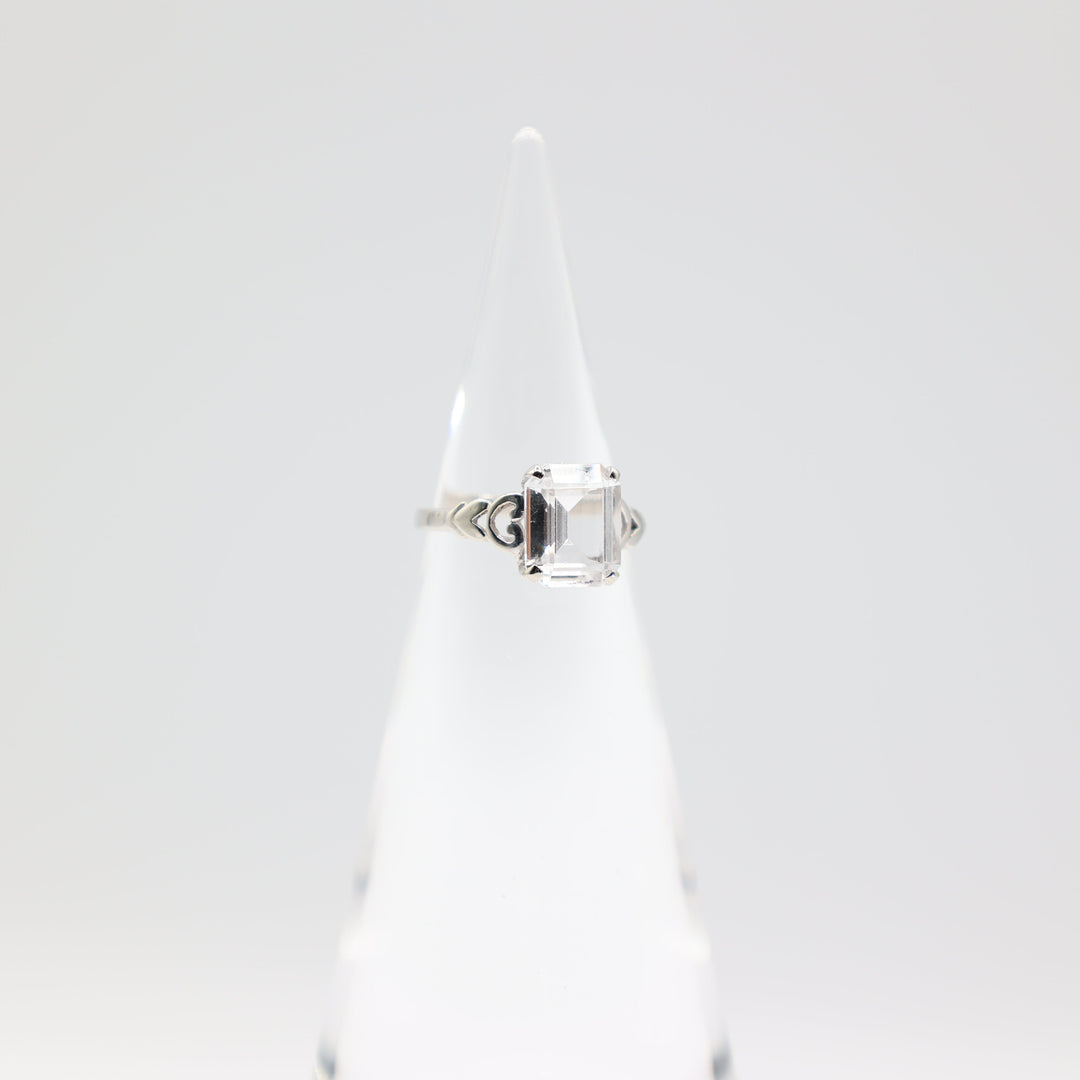 14k White Gold Emerald Cut CZ White Stone Size 6 Ring