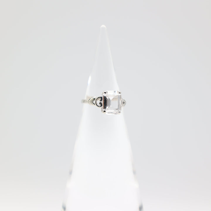 14k White Gold Emerald Cut CZ White Stone Size 6 Ring