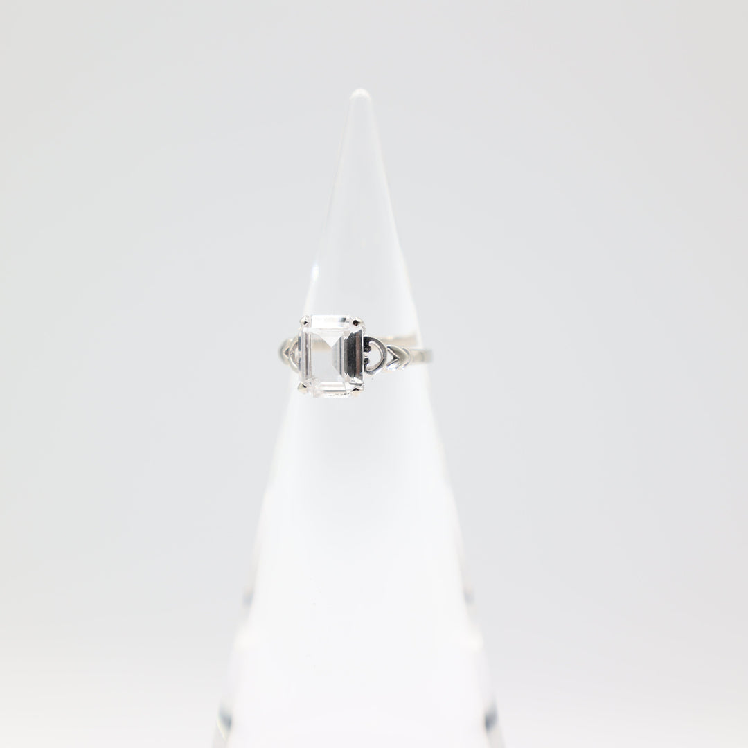 14k White Gold Emerald Cut CZ White Stone Size 6 Ring
