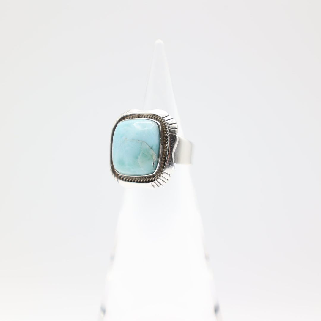 925 Sterling Silver Band Ring with 15.5mm Square Turquoise Stone Size 6.5
