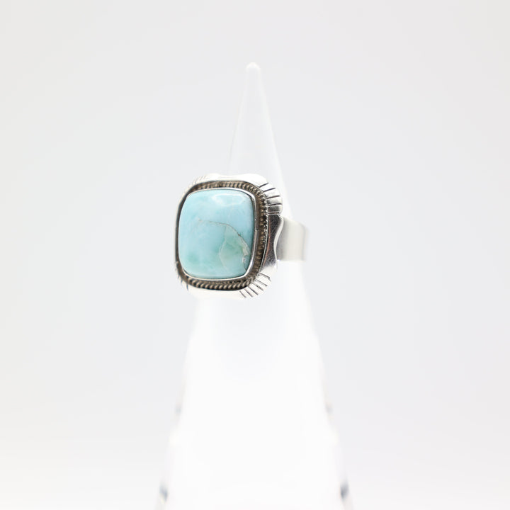 925 Sterling Silver Band Ring with 15.5mm Square Turquoise Stone Size 6.5