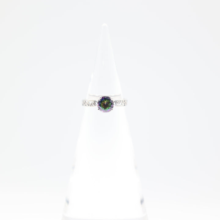 925 Silver Round Mystic Topaz 7mm Twirl Band Ring Size 7