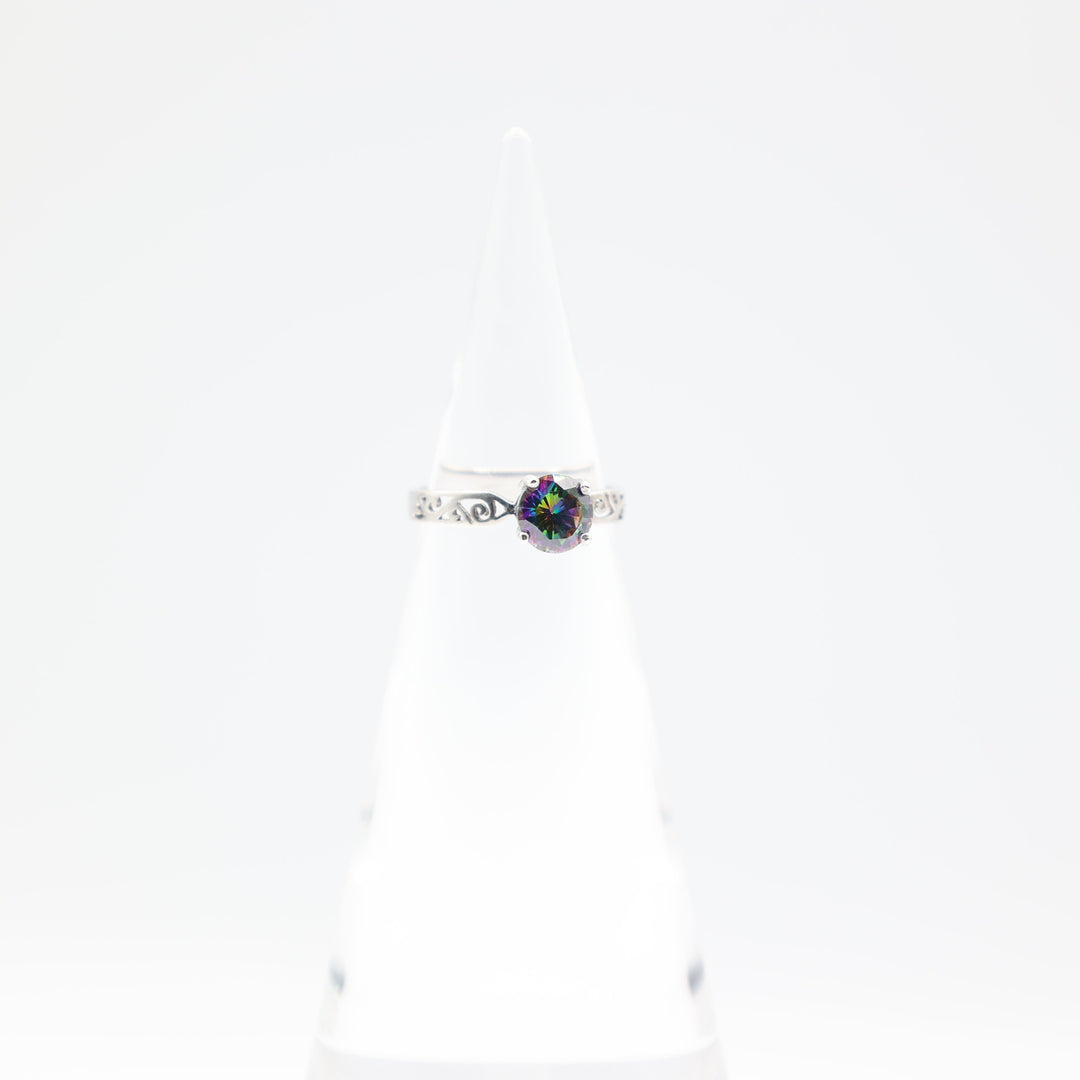 925 Silver Round Mystic Topaz 7mm Twirl Band Ring Size 7