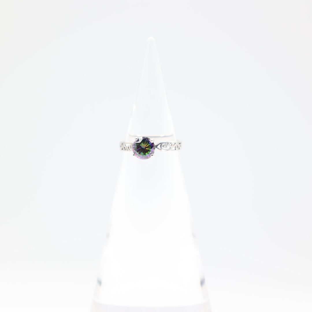 925 Silver Round Mystic Topaz 7mm Twirl Band Ring Size 7