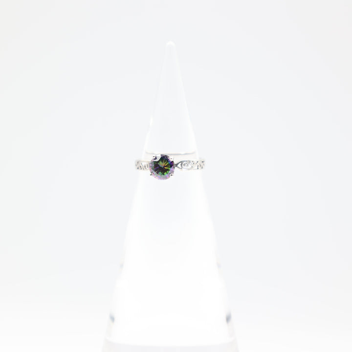 925 Silver Round Mystic Topaz 7mm Twirl Band Ring Size 7