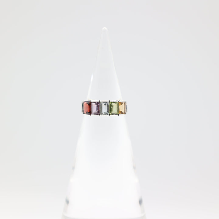 925 Sterling Silver Garnet Amethyst Blue Spinel Prasiolite Citrine Stone Ring Size 8