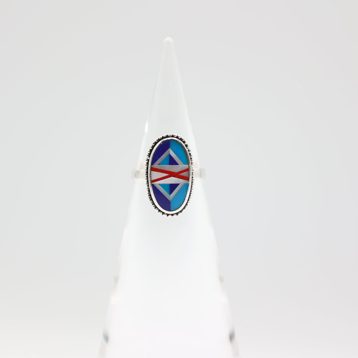 925 Sterling Silver Zuni Multistone Geometric Oval Ring Size 7.25