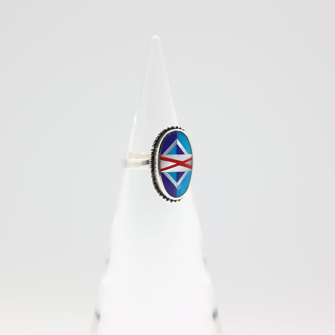 925 Sterling Silver Zuni Multistone Geometric Oval Ring Size 7.25