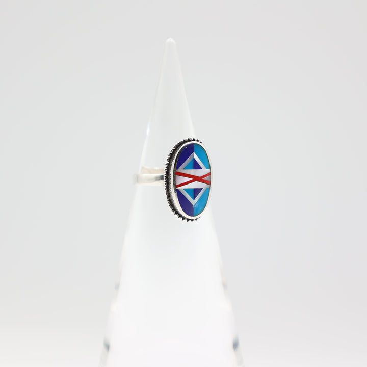 925 Sterling Silver Zuni Multistone Geometric Oval Ring Size 7.25