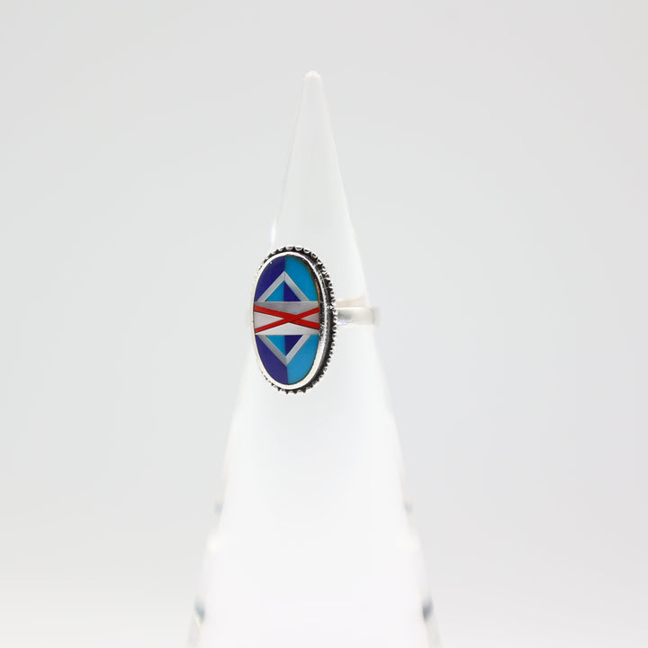 925 Sterling Silver Zuni Multistone Geometric Oval Ring Size 7.25
