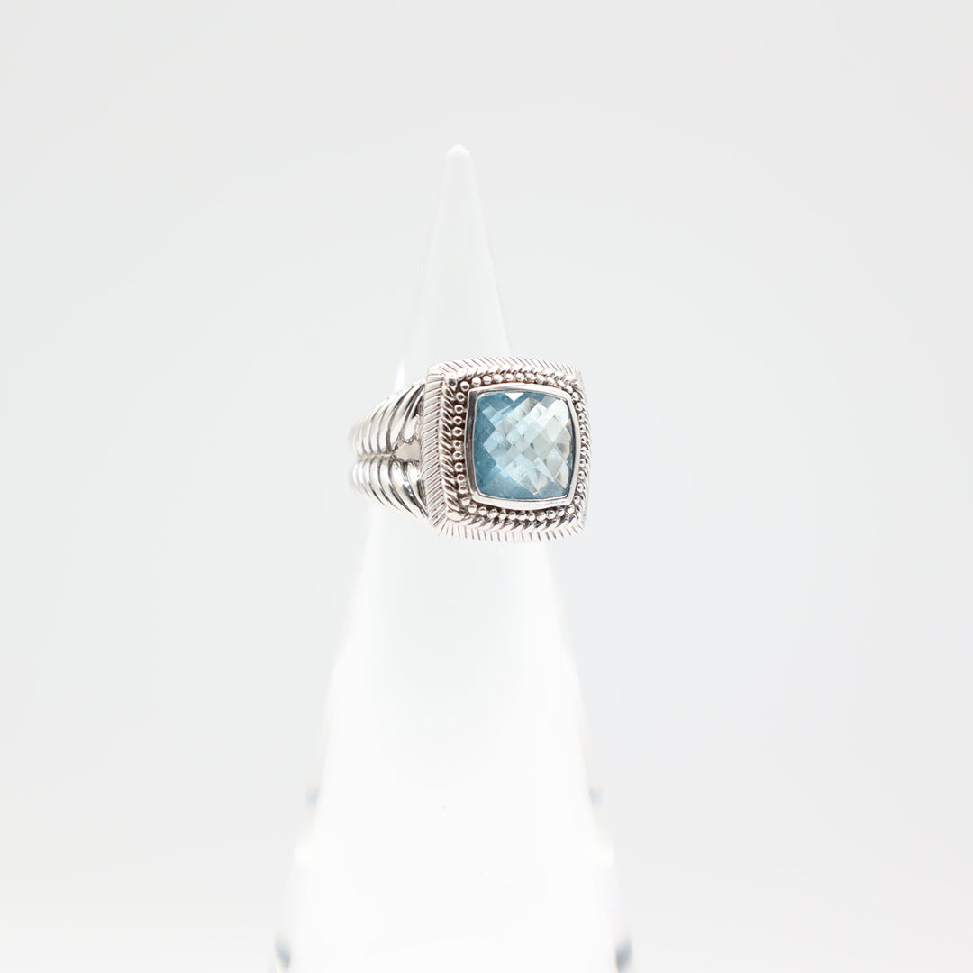 Judith Ripka 925 Sterling Silver Square Blue Topaz Ring Size 5.75