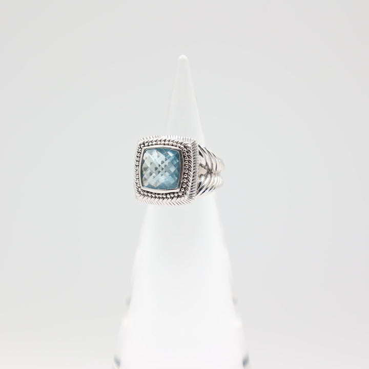 Judith Ripka 925 Sterling Silver Square Blue Topaz Ring Size 5.75
