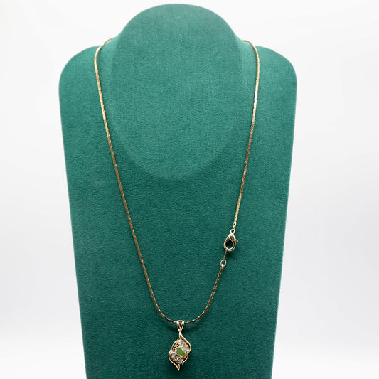 Gold Tone Costume Jewelry Chain Necklace and Pendant with Green Stones - 10.5 inches