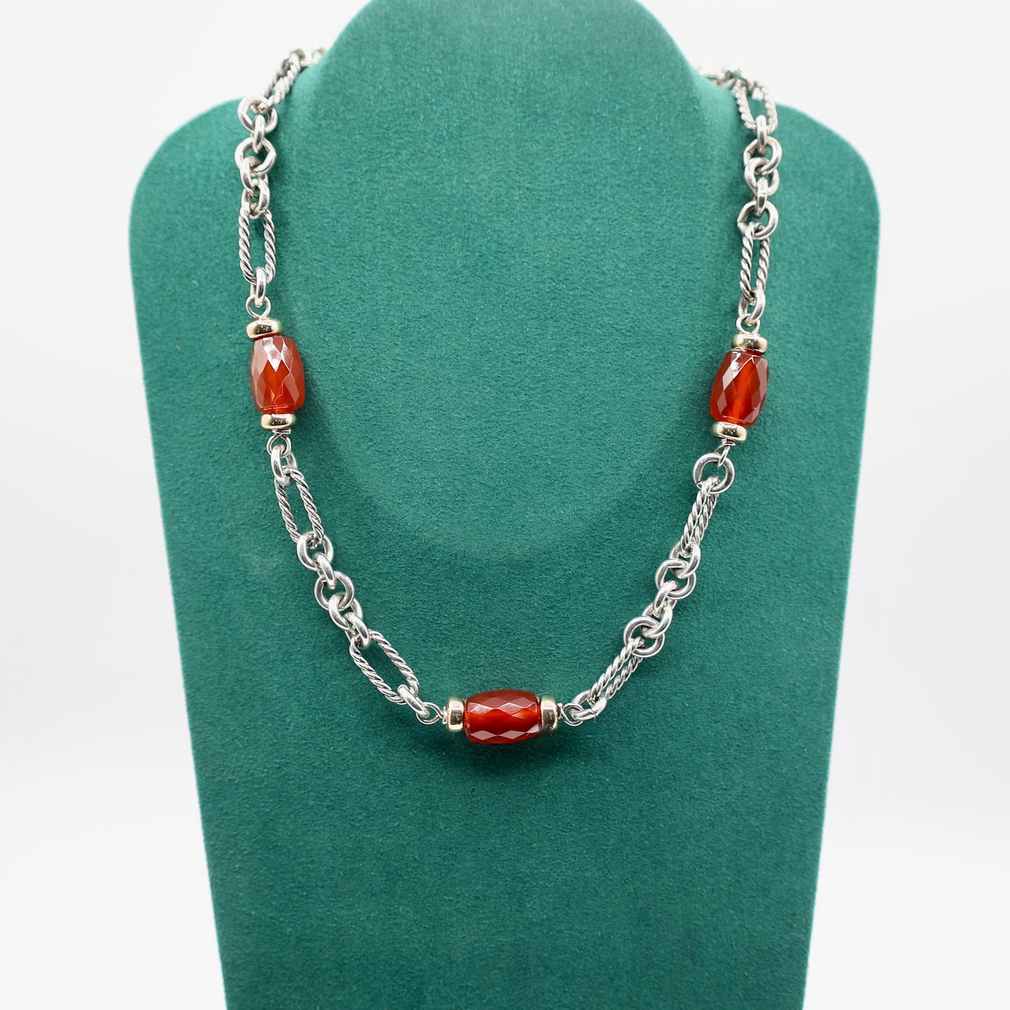 925 Silver and Gold Carnelian Bijoux Figaro David Yurman Necklace - 15 Inches