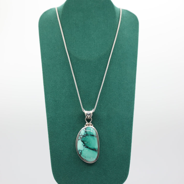 Sterling Silver 20 Inch Chain Turquoise Filigree Pendant