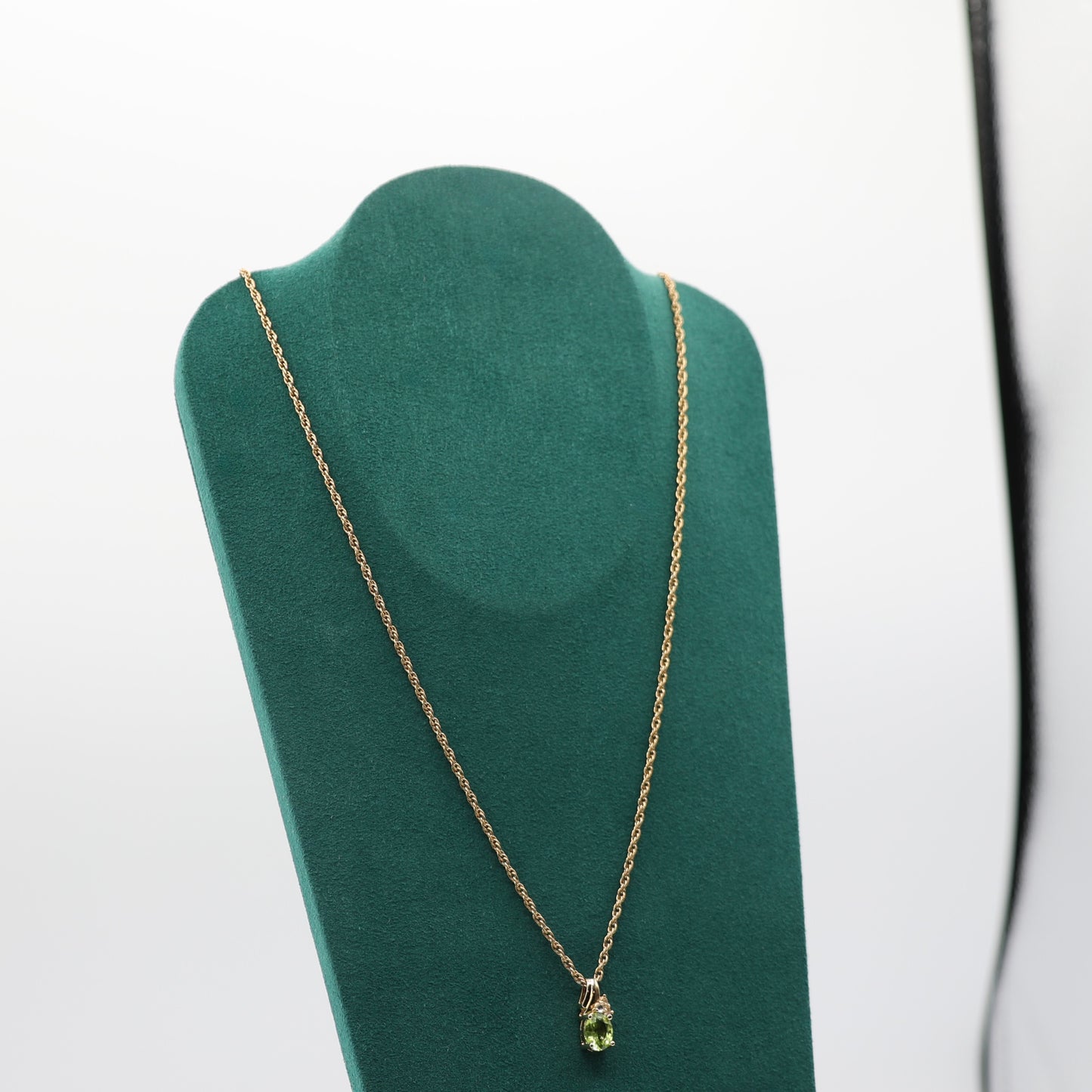 Costume Necklace with Green Stones- 10 Inches