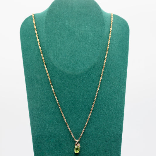 Costume Necklace with Green Stones- 10 Inches