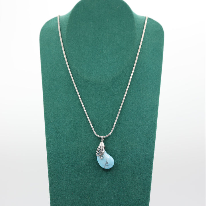 925 Sterling Silver Adjustable Chain Necklace & Turquoise Kidney Bean Pendant Necklace