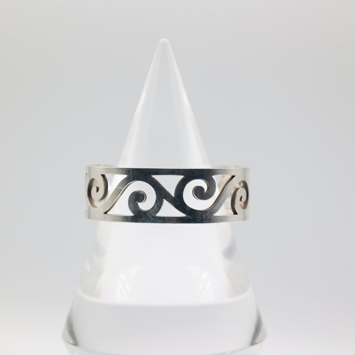 925 Silver Cuff Bracelet with Wavy Design Adjustable