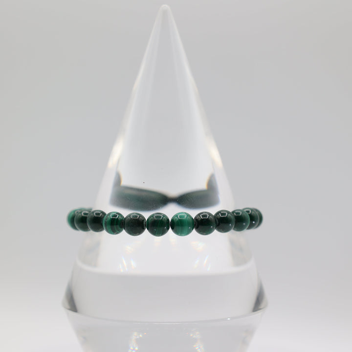 Elegant 925 Sterling Silver Malachite Beaded Bracelet