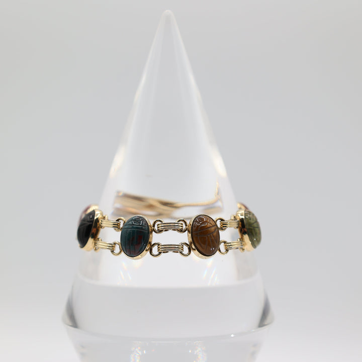 Costume Gold Tone Scarab Stone Bracelet