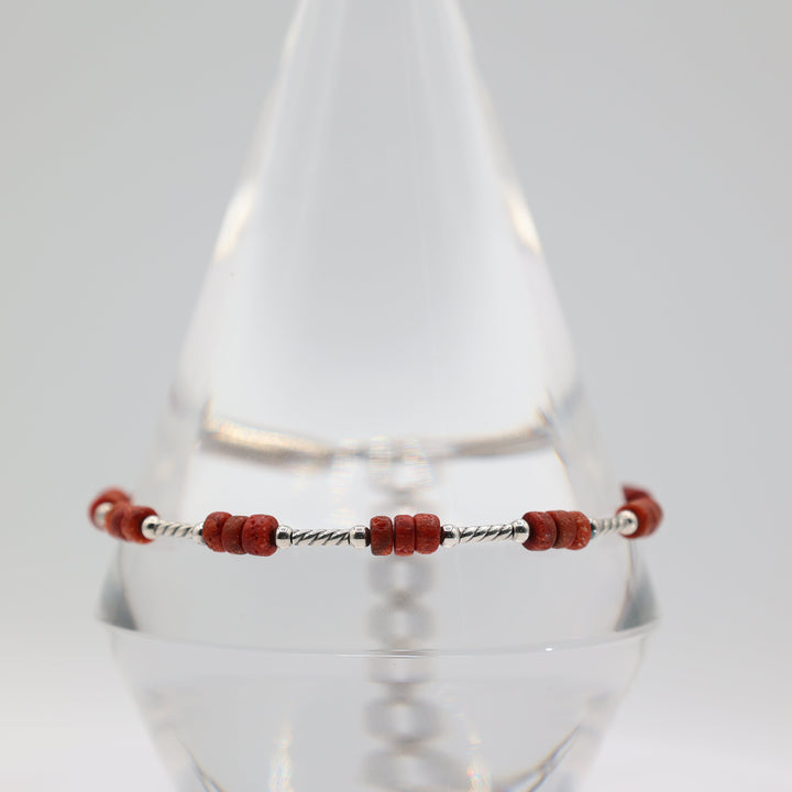 925 Sterling Silver Beaded Coral 10 Inch Anklet