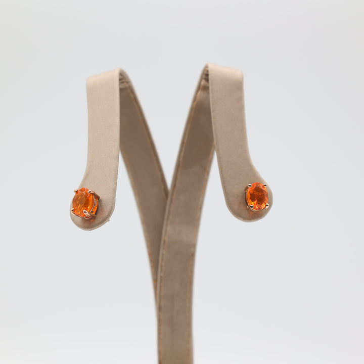 14k Yellow Gold Orange Fire Opal Oval 8mm x 6mm Stud Earrings