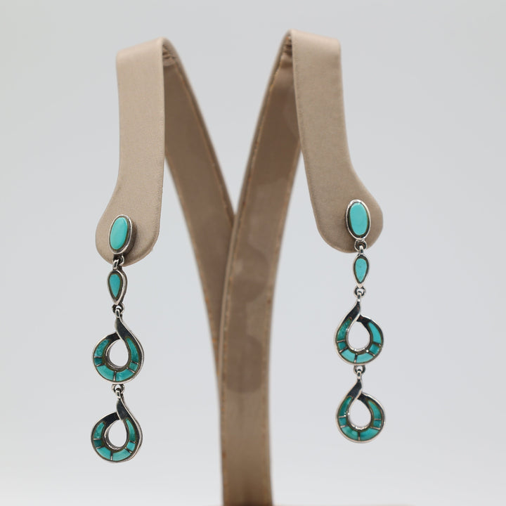925 Sterling Silver Turquoise Dangle Hook Earrings