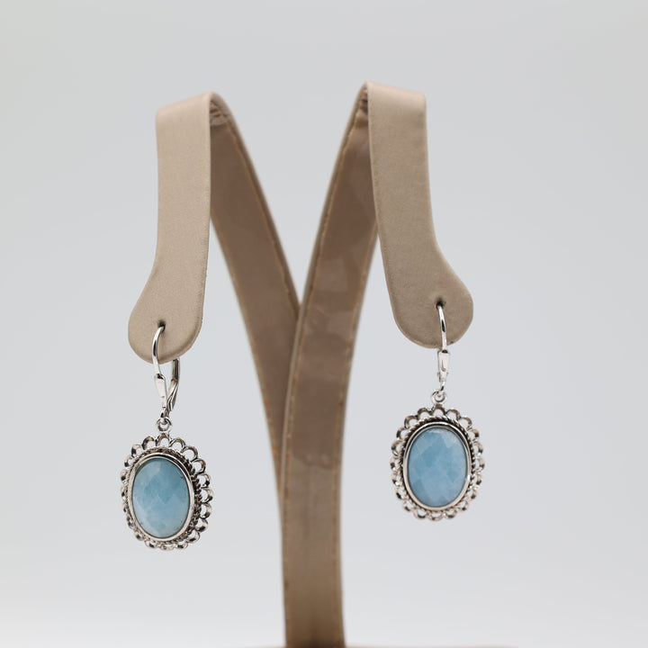 925 Sterling Silver Chalcedony Stone Dangle Earrings 14x10mm