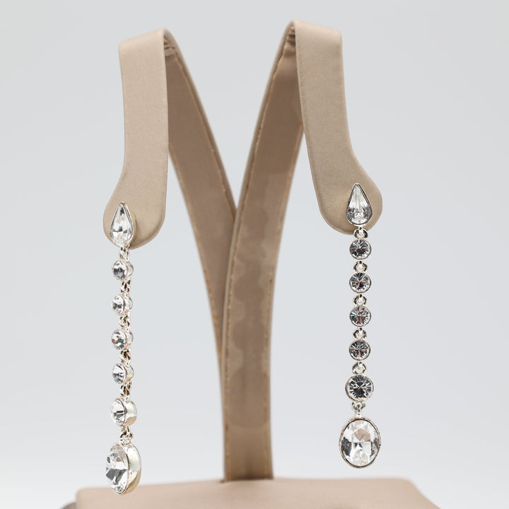 Givenchy Silver Tone Clear Crystal Drop Dangle Earrings