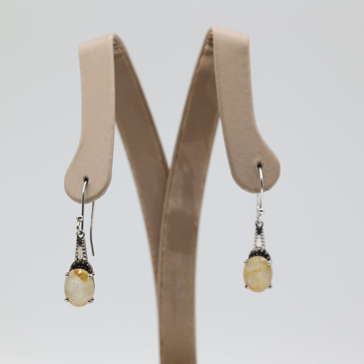 925 Sterling Silver 10x8mm Citrine Stone Hook Dangle Earrings