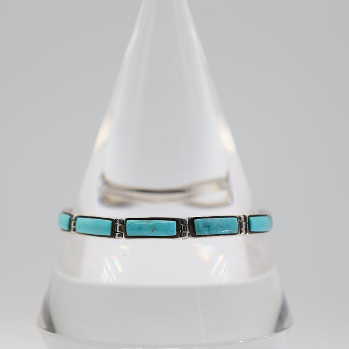 925 Silver Turquoise Thin Band Bracelet 7 Inch