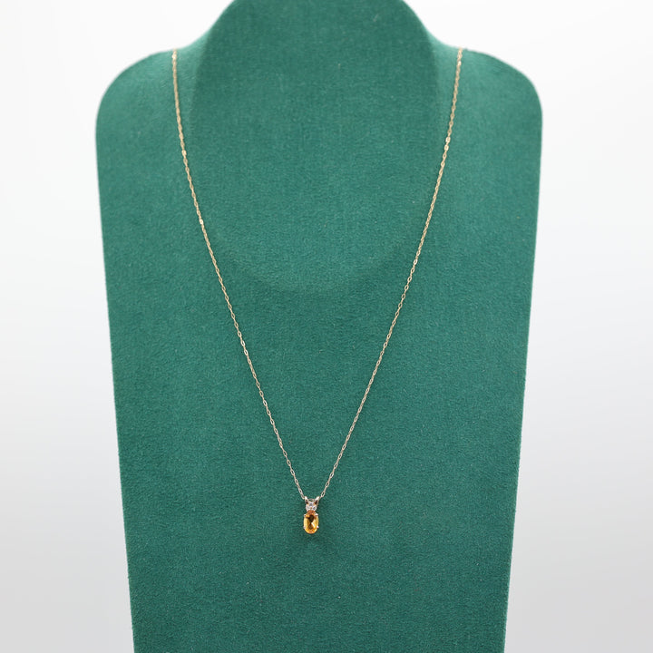 14k Yellow Gold Oval Citrine 7mm x 4mm with 3 White 1mm Diamonds  Necklace - 20 In.