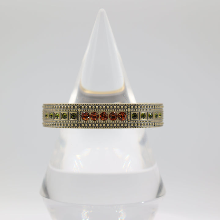 Costume Brass Orange and Green Stone Hinged Bangle Bracelet