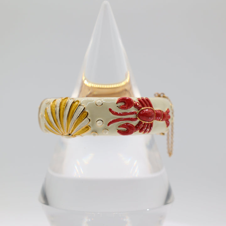 Gold Tone Seashell and Lobster Bangle Bracelet Jewelry
