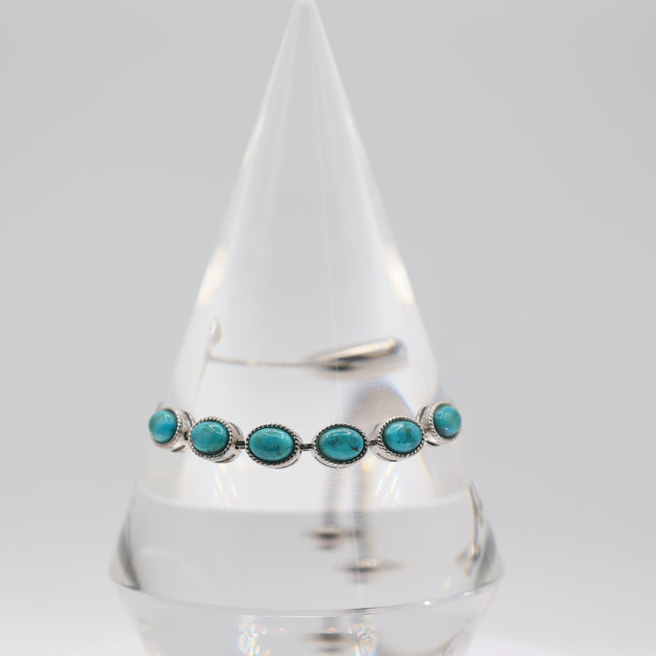 925 Sterling Silver and Turquoise Stones Adjustable Bracelet