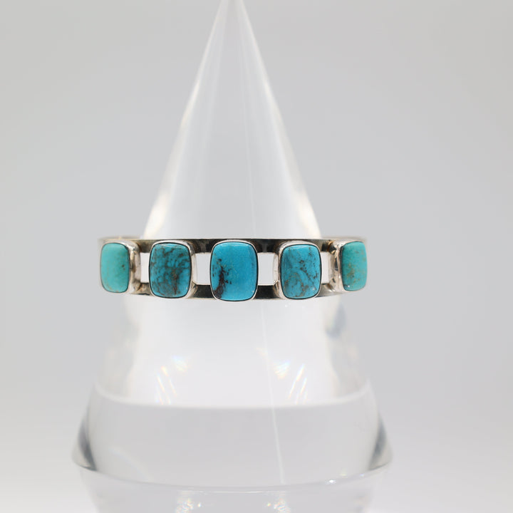 Sterling Silver 13x10mm Five Turquoise Stones Cuff Bracelet
