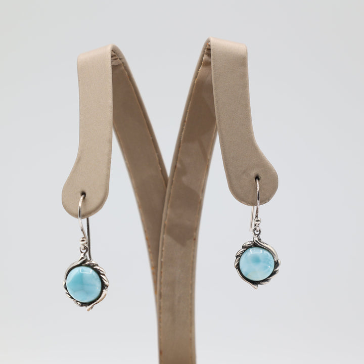 925 Sterling Silver Round Braided Halo 10mm Turquoise Dangle Earrings