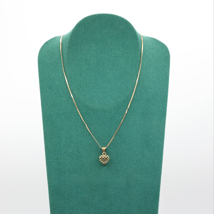 14k Yellow Gold 15 Inch Chain with 18k Gold Open Netted Heart Pendant Necklace