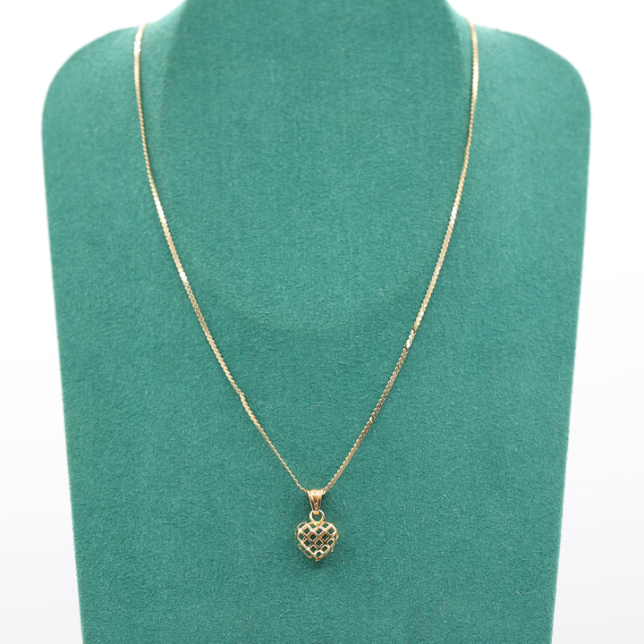 14k Yellow Gold 15 Inch Chain with 18k Gold Open Netted Heart Pendant Necklace