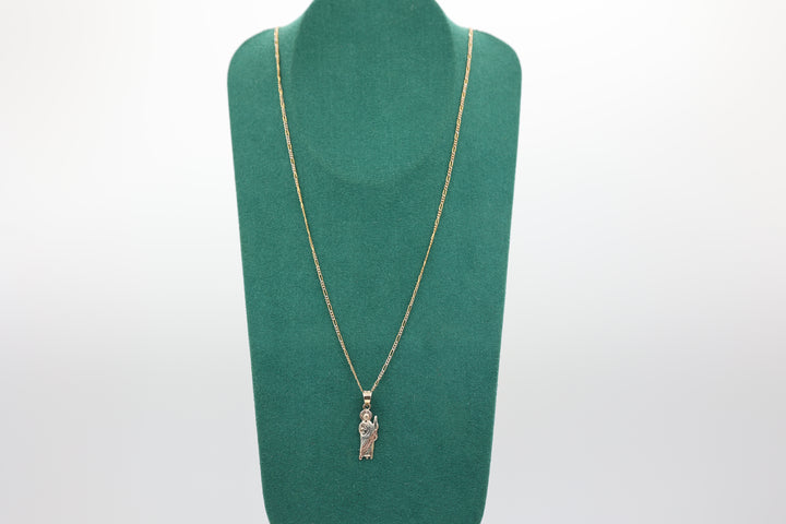 10k Yellow Gold Chain with Three Tone Christ Pendant Necklace - 21 in.