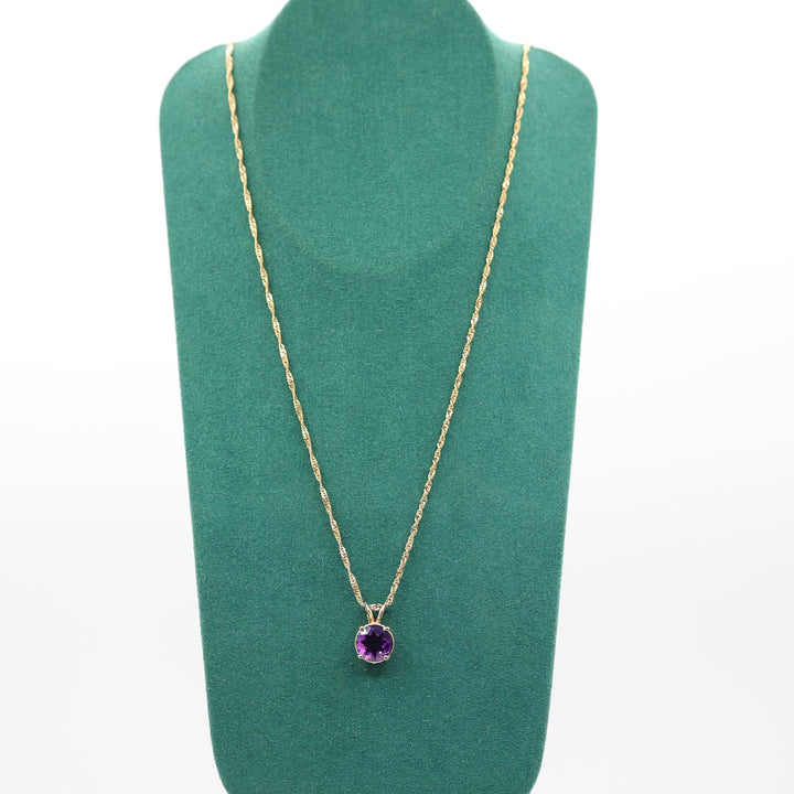 14k Yellow Gold 10mm Round Amethyst Singapore Necklace - 23 in.
