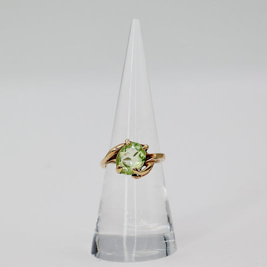 14k Yellow Gold and 925 Sterling Silver Prasiolite Ring - Size 6.25