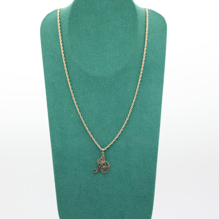 14k Yellow Gold 24 Inch Chain & #1 Mom Pendant Necklace