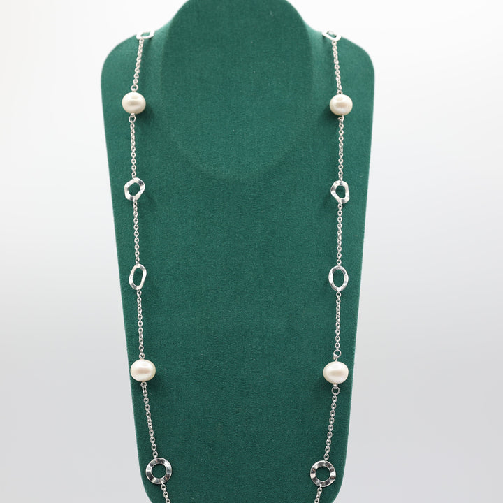 925 Sterling Silver Ippolita Freshwater Pearl Hammered Long Necklace 36 Inches