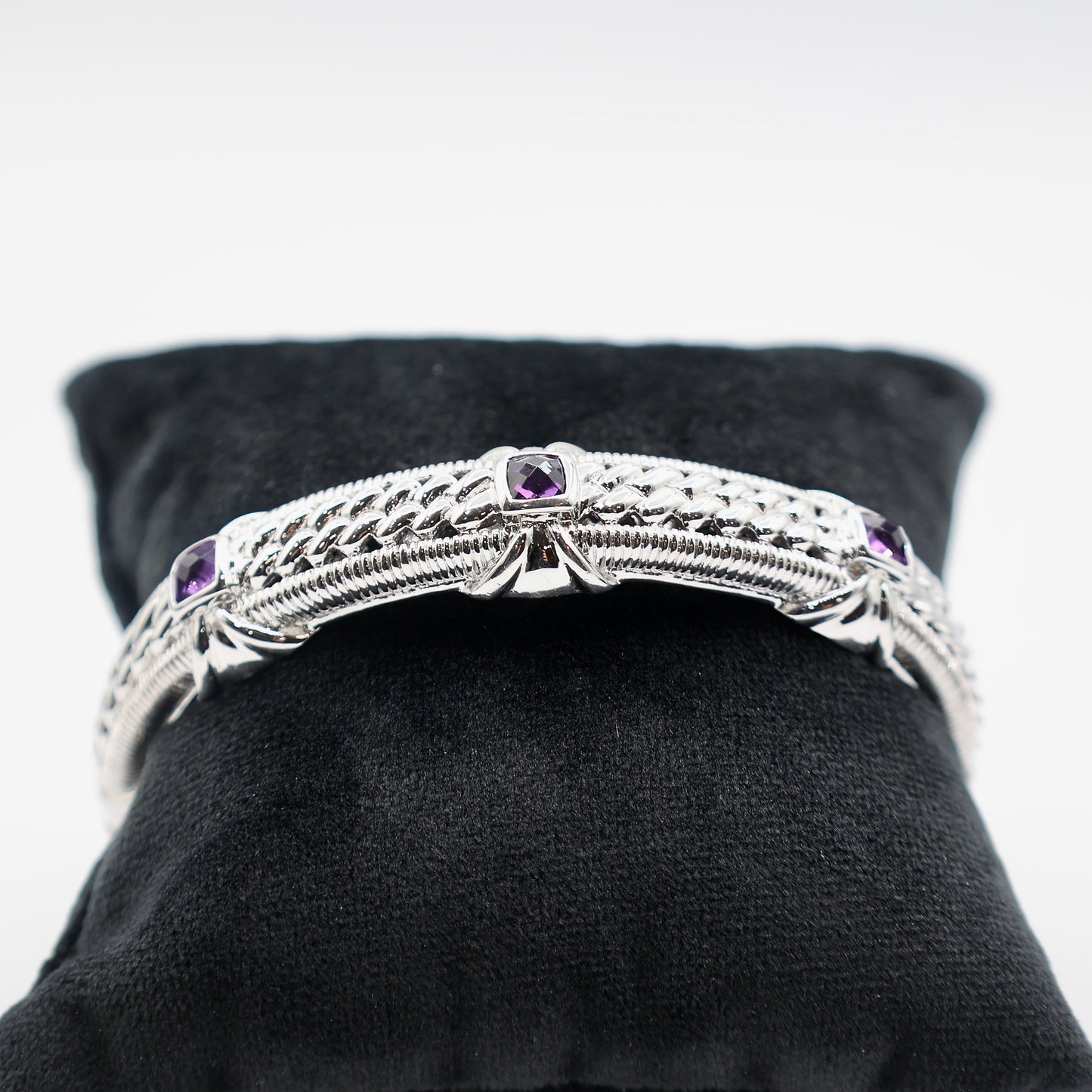 925 Sterling Silver Judith Ripka Crystal Amethyst Hinged Bangle Braclet