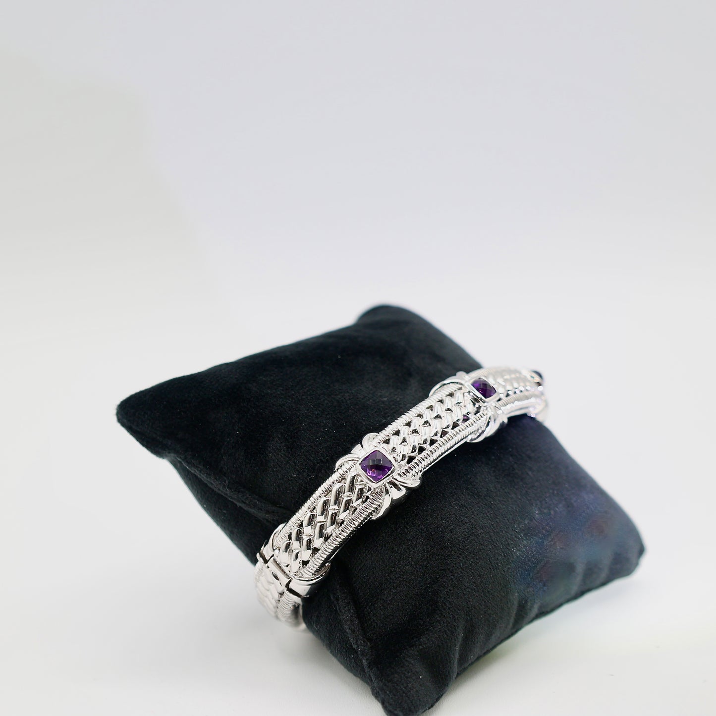 925 Sterling Silver Judith Ripka Crystal Amethyst Hinged Bangle Braclet