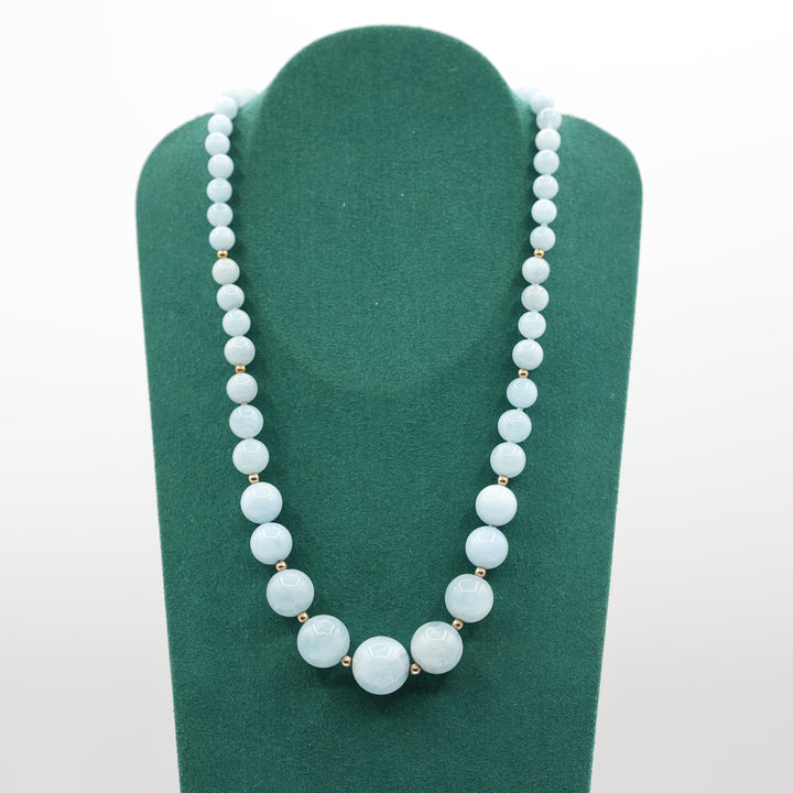 14k Yellow Gold Graduated Blue Quartz Beaded Necklace